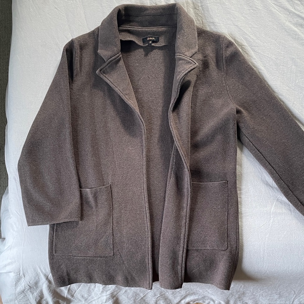 Quince Cotton Knit Blazer Heather Brown